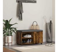 Hall Bench Smoked Oak 80x38x46cm Engineered Wood & Fabric Cushion Shelf Storage