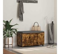 Hall Bench Smoked Oak 80x38x46cm Engineered Wood Fabric Cushion Storage 2 Shelf