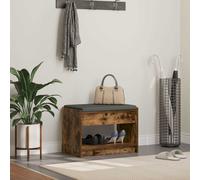 Hall Bench Smoked Oak Engineered Wood & Fabric 63x38x45cm Cushion Shelf Seating