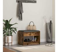 Hall Bench Smoked Oak Engineered Wood & Fabric 63x38x45cm Cushion Shelf Seating
