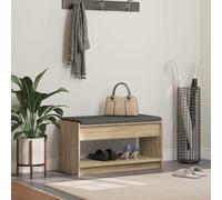 Hall Bench Sonoma Oak 83x38x45cm Engineered Wood Fabric Cushion with Shelf Slim