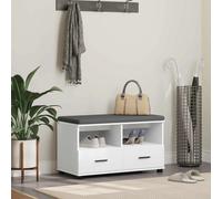 Hall Bench White 80x38x46 cm Engineered Wood & Fabric Seat Drawer Shelf BlackLeg