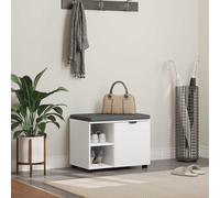 Hall bench white engineered wood fabric 60x38x46cm storage cushion 2 shelves adj
