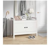 Hall Bench White Solid Pinewood 80x40x60 cm Shoe Storage Rustic Entry with Doors