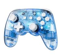 Hall Effect Switch Pro Controller, Switch Controller Wireless Compatible with Switch/Lite/OLED, RGB Switch OLED Controller, Bluetooth Gamepad with 7 LED Colors/Wake Up/Dual Shock/Turbo - Clear Blue