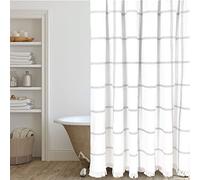 HALL & PERRY Shower Curtain with Fringe Tassels in Ellis Design- White Fabric with Black Grid Lines 100% Cotton 72''x84'', Ellis White and Black