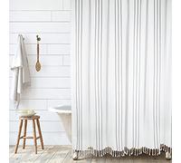 HALL & PERRY Vertical Stripe Shower Curtain 100% Cotton Striped Fabric Shower Curtain Bathroom Decor, 72x72 (Black and White)