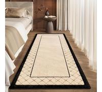 Hall Runner,Cream Black Diamond Crisscross Grid Carpet Runners, Boho Tassel Trim Border Plush Non Slip Washable Door Runner for Bedroom,Entryway,Bathroom,Corridor 60X90Cm