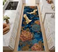 Hall Runners Non Slip Traditional Vintage Peony Floral Runner Rugs for Hallway 60x180 cm Extra Long Washable Rug Animal Red-Crowned Crane Kitchen Mat Hall Carpet Floor Rugs for Bedroom Door Mat