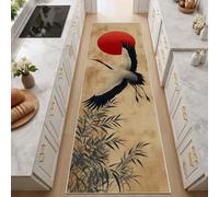 Hall Runners Non Slip Vintage Plant Bamboo Leaves Red-Crowned Crane Runner Rugs for Hallway 80x180 cm Long Washable Rug Vintage Moon Landscape Kitchen Mat Hall Carpet Floor Rugs for Bedroom Door Mat