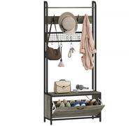 Hall Tree Coat Rack Shoe Cabinet Grey 80x30x180cm Steel Particleboard Bench Seat