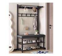 Hall Tree Shoe Bench with Coat Rac and 3 Tier Storage Shelf Freestanding Entryway Organizer with Heavy Duty Steel Frame (Black Size:)