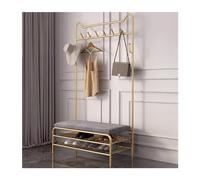Hall Tree Shoe Bench with Storage, 3 in 1 Entryway Coat Rack, Industrial Bench with 6/8 Hooks, 3-Tier Storage Shelf, Velvet Upholstered Seat, Metal Frame