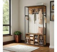 VASAGLE Hall Tree with Bench and Shoe Storage, Coat Rack with Shoe Bench, Hallway Furniture, Open Compartments, Industrial Style, Space Saving, Rustic Brown and Ink Black HSR432K01