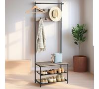 VASAGLE Coat Rack with Shoe Storage, Hall Tree, Coat Stand for Hallway with Shoe Bench and Shoe Rack, 9 Movable Hooks, Top Bar, Bedroom, Industrial, Greige and Black HSR411B02