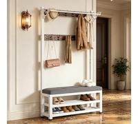 Hall Tree with Removable Hooks and Shoe Bench, Industrial Coat Rack with Shoe Storage, Free Standing Coat and Shoe Rack, 4-in-1 Design, for Living Room, Hallway 80/100x33x170 cm