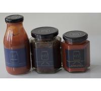 Hallam-Furneaux Sauce Co. Chutney and Condiment Gift Box. (Burger box - Vine Tomato Ketchup (250g) Red Onion Marmalade (250g) Bloody Mary and Red Pepper Relish (190g))
