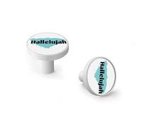 Hallelujah Praise The Lord Cabinet Knobs and Wall Hooks, 6 Pack Modern Drawer Pulls with White-Style-1 Base, Solid Zinc Alloy Handles for Kitchen, Bathroom, Dresser