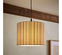 Hallie Natural Linen Stripe Detail Drum Ceiling Pendant Lamp Shade ValueLights Natural Large
