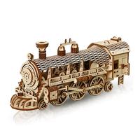 Hallisun 3D Wooden Puzzle for Adults, Wood Steam Train Mechanical Gear Model Kit, Mechanical Gear Models Train Model Building, Vintage Construction Craft Set, DIY Christmas Birthday Gifts, 361 PCS