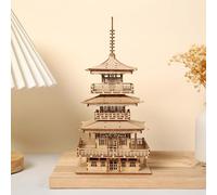 Hallisun 3D Wooden Puzzles for Adults, Wooden Triple Pagoda Model Building, DIY Three-Storied Pagoda 3D Puzzle Pavilions Construction Craft, Self Assembly Japanese Temple Model Kit Gift Decor 196 PCS