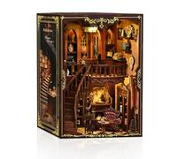 Hallisun DIY Miniature House Kit, Dollhouse Model Kits for Adults, 3D Wooden Building Craft with LED Lights, Handmade Home Desk Bookshelf Decor Birthday Gifts for Friends (Ancient Rhyme Library)