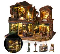Hallisun DIY Miniature House Kit, Tiny Dollhouse Model Kits for Adults, 3D Wooden Craft with LED Lights, Handmade Building Set, Home Desk Bookshelf Decor Birthday (Twilight Book City)