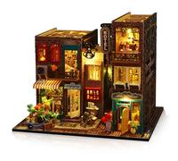 Hallisun DIY Miniature House Kit, Tiny Dollhouse Model Kits for Adults, 3D Wooden Craft with LED Lights, Handmade Building Set, Home Desk Bookshelf Decor Birthday (Scarborough Hotel)