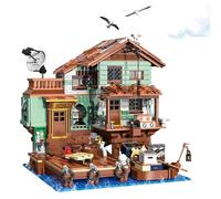 Hallisun Freinds House Building Block, Fisherman House Mini Brick Building Set with Boat, City Marine Theme Model Kit for Ocean Exploration & Sea Fishing Lovers Adults Teens Boys Girls 8+, 2100 PCS