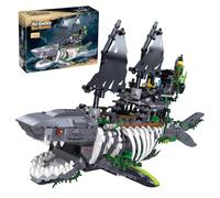 Hallisun Ghost Pirate Ship Building Block with Light, Ghost Sea Shark Boat Model Mini Size Block Set, Shark Shape Cruise Ship Construction Kit Toys Birthday Gifts Decor for Adults Boys 8+, 1151 PCS