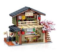 Hallisun Street View Sushi Shop Building Block, Regular Size Japanese Sushi House Creative Construction Toys, Sushi Store Simulation Architecture Toy Kit, DIY Sakula House for Adults Kids 8+, 763 PCS