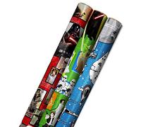 Hallmark 0005EWR2930 Star Wars Wrapping Paper with Cut Lines on Reverse (3-Pack: 60 sq. ft. ttl) Yoda Gift Wrap