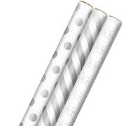 Hallmark 0005EWR2962 Wedding Wrapping Paper with Cut Lines on Reverse (3-Pack: 105 sq. ft. TTL) Stripes Gift, Silver Metallic
