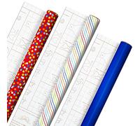 Hallmark 0005EWR2974 Birthday Wrapping Paper with Bow Templates on Reverse (3-Pack: 75 sq. ft. ttl) Wrapping Paper, Blue, Red, Rainbow