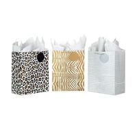 Hallmark 13" Large Animal Print Gift Bags with Tissue Paper (3-Pack: Silver Alligator, Gold Zebra, Leopard) for Christmas, Holidays, Birthdays, Valentine's Day, Mother's Day