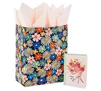 Hallmark 13" Large Gift Bag with Birthday Card and Tissue Paper for Women (Modern Flowers, Pink, Sage, Blue, Black, Yellow) for Mom, Daughter, Sister, Girlfriend, Aunt, Nana