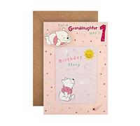 Hallmark 1st Birthday Card for Granddaughter, Disney Winnie-the-Pooh Design | Pink, 22.8cm x 15.9cm, 3D Effect Attachment, Pink Foil Lettering & Details, Removable 6-Page Story Book, Brown Kraft Envelope
