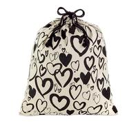 Hallmark 22" Extra Large Canvas Bag with Drawstring (Ivory with Black Hearts) for Valentines Day, Weddings, Bridal Showers, Anniversary and More