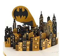 Hallmark 3D Pop-Up Card, Batman Bat Signal, Gotham City, Gold, Black | 13.3cm x 23.8cm x 17.3cm, Die-Cut Details, Metallic Gold Foil, Fully Recyclable, White Envelope with Gold Foil