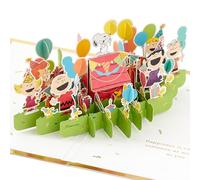 Hallmark PEANUTS Comics SNOOPY & Friends, 3D and Pop-Up Card, Any Occasion, Birthday, Fathers Day, Charlie Brown, Party, Gold