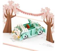 Hallmark 3D & Pop Up Wedding Day Card, Cherry Blossoms, Car, Pink, Blue, Silver