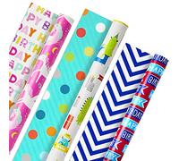 Hallmark 5EWR2434 Reversible, Kid's Celebrate (Pack of 3, 120 sq. ft. TTL) Wrapping Paper Tri-Pack Birthday