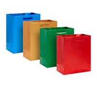 Hallmark 6" Small Foil Gift Bags (8 Bags: Solid Red, Green, Blue, Gold) for Christmas, Hanukkah, Graduations, Weddings