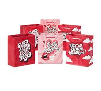 Hallmark 6" Small Valentine's Day Gift Bags (6 Bags, 3 Designs: Hello Gorgeous, Pink, Red) for Classroom Exchange, Galentine's Day