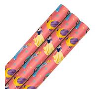 Hallmark 6m Disney Princess Wrapping Paper, 3-Pack, 2m per Roll | Birthday, Christmas, Cinderella, Snow White, Belle, Ariel, 1 Design, Each Roll 70cm X 200cm, Handy Cutting Grid