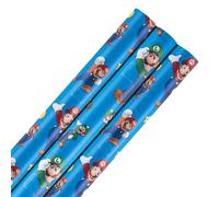 Hallmark 6M Wrapping Paper, Pack of 3, Super Mario Bros., Mario & Luigi, 2M Each, Birthday, Christmas, Blue