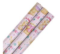 Hallmark 6M Wrapping Paper Roll, Pack of 3 in 1 Forever Friends Bears Design, 2M Each, Birthday, Christmas, Pink