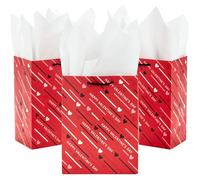 Hallmark 8" Medium Valentine's Day Gift Bags with Tissue Paper (3 Bags: Red with Black, Pink, White Stripes and Hearts)