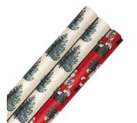 Hallmark 9M Christmas Tree Wrapping Paper, Traditional, Pack of 3, 3M Each
