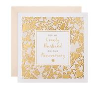 Hallmark Anniversary Card for Husband - Intricate Laser-cut Design with Gold Foil Background